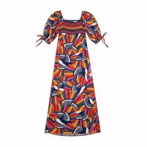 Farm Rio Rainbow Toucan Smocked Midi Dress – XL – New, Never Worn